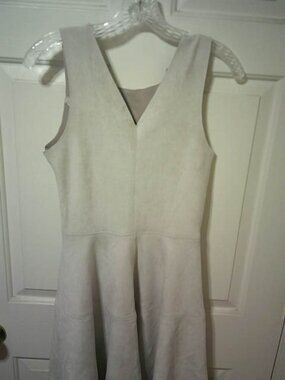 CUTE BLUE RAIN WOMEN'S SIZE SMALL FAUX SUEDE SOFT BEIGE DRESS FULL SKIRT DESIGN